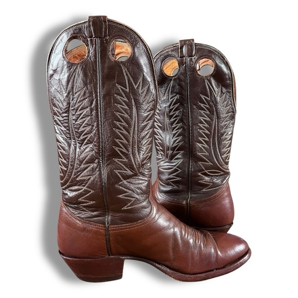 Vintage Nocona Men’s chestnut Brown Embroidered Cowboy Boots Sz 10 - Picture 8 of 10